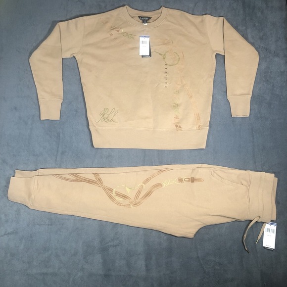 Lauren Ralph Lauren Pants - Women's Polo Ralph Lauren Belting-print French Terry XS Suit Top&Jogger set NWT